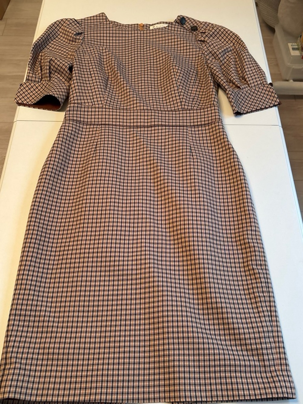 Classic Checked Sheath Dress in Brown & Black